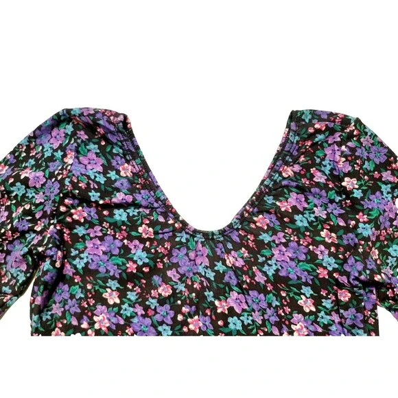 GK Elite VTG Field of Flowers Cotton Blend LS Leotard Bodysuit Purple AS Adult S - Picture 3 of 16